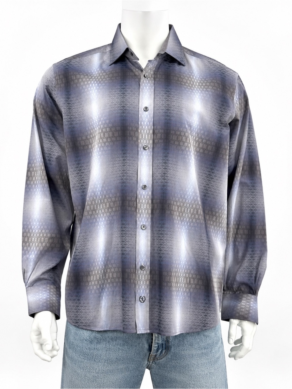 Bugatchi Uomo Classic Fit Geometric Ombre Long Sleeve Shirt